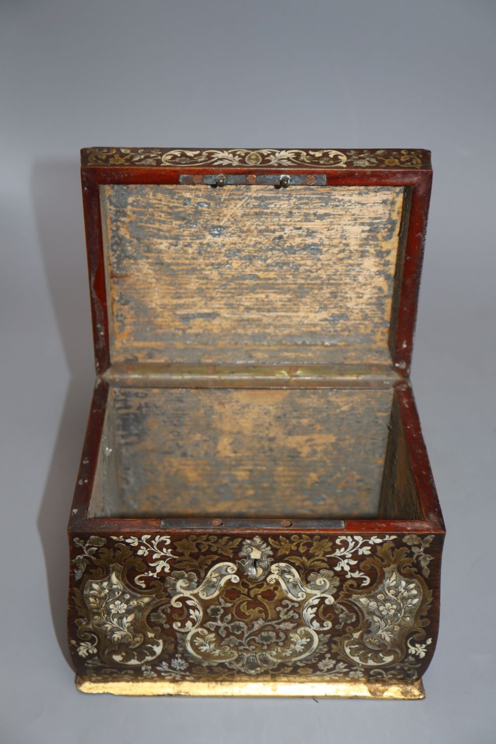 A late 19th century French cut brass and ivory inlaid cigares box, height 14cm